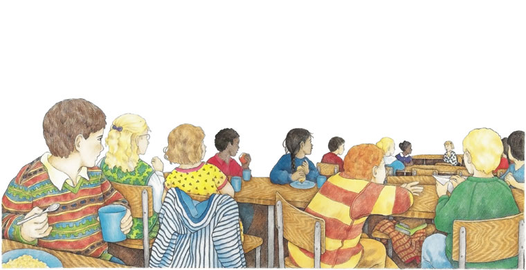 George in the cafeteria - illustration from The Watcher