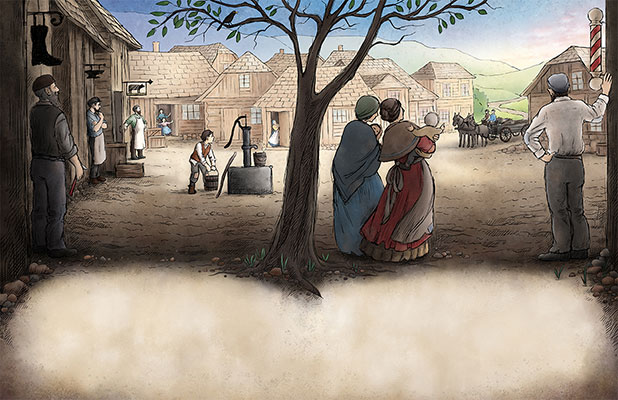 the shtetl square - illustration from The Light Keeper